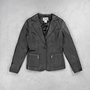 Vintage Clio Leather Black Leather Single Button Jacket Women's 8
